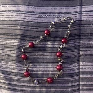 Elegant Red and Silver Beaded Necklace